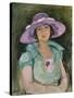 Portrait of Marthe Lebasque in a Purple Hat, 1925-26-Henri Lebasque-Stretched Canvas