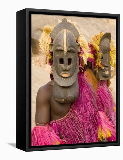 Portrait of Masked Ceremonial Dogon Dancers Near Sangha, Mali, West Africa-Gavin Hellier-Framed Stretched Canvas