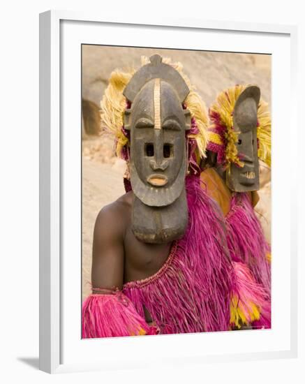 Portrait of Masked Ceremonial Dogon Dancers Near Sangha, Mali, West Africa-Gavin Hellier-Framed Photographic Print