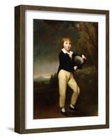 Portrait of Master Baines, in a Dark Jacket, White Shirt, Holding a Cane and a Top-Hat-George Romney-Framed Giclee Print