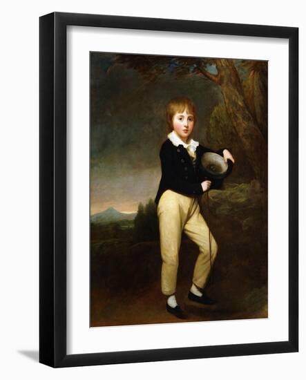 Portrait of Master Baines, in a Dark Jacket, White Shirt, Holding a Cane and a Top-Hat-George Romney-Framed Giclee Print