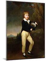 Portrait of Master Baines, in a Dark Jacket, White Shirt, Holding a Cane and a Top-Hat-George Romney-Mounted Giclee Print