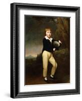 Portrait of Master Baines, in a Dark Jacket, White Shirt, Holding a Cane and a Top-Hat-George Romney-Framed Giclee Print