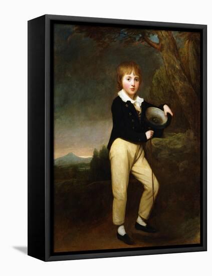 Portrait of Master Baines, in a Dark Jacket, White Shirt, Holding a Cane and a Top-Hat-George Romney-Framed Stretched Canvas