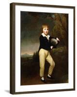 Portrait of Master Baines, in a Dark Jacket, White Shirt, Holding a Cane and a Top-Hat-George Romney-Framed Giclee Print