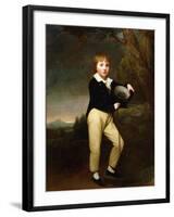 Portrait of Master Baines, in a Dark Jacket, White Shirt, Holding a Cane and a Top-Hat-George Romney-Framed Giclee Print