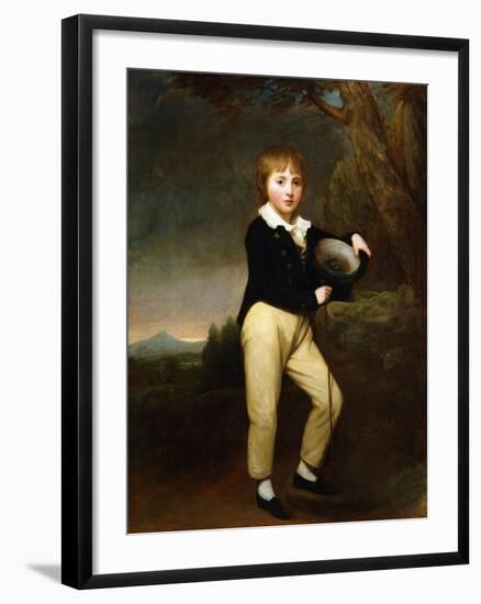 Portrait of Master Baines, in a Dark Jacket, White Shirt, Holding a Cane and a Top-Hat-George Romney-Framed Giclee Print