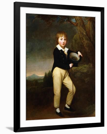 Portrait of Master Baines, in a Dark Jacket, White Shirt, Holding a Cane and a Top-Hat-George Romney-Framed Giclee Print