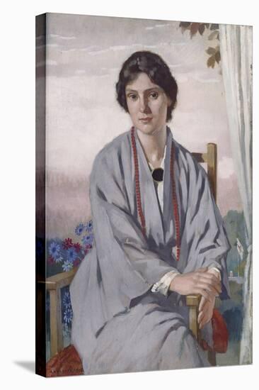 Portrait of May Aimee Smith, 1918 (Oil on Panel)-Adolphe Valette-Stretched Canvas