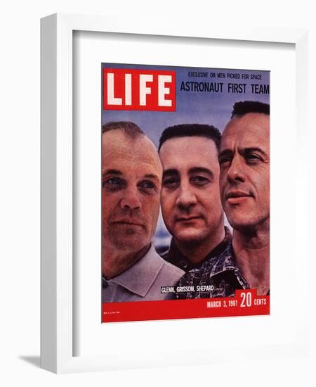 Portrait of Mercury Astronauts John Glenn, Gus Grissom and Alan Shepard, March 3, 1961-Ralph Morse-Framed Photographic Print