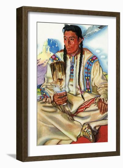 Portrait of Middle Rider, a Blackfeet Brave-Lantern Press-Framed Art Print