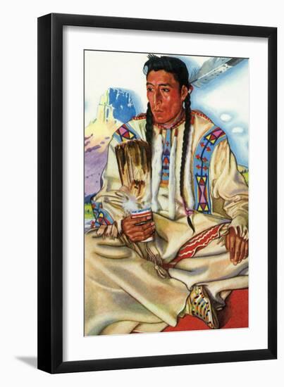 Portrait of Middle Rider, a Blackfeet Brave-Lantern Press-Framed Art Print