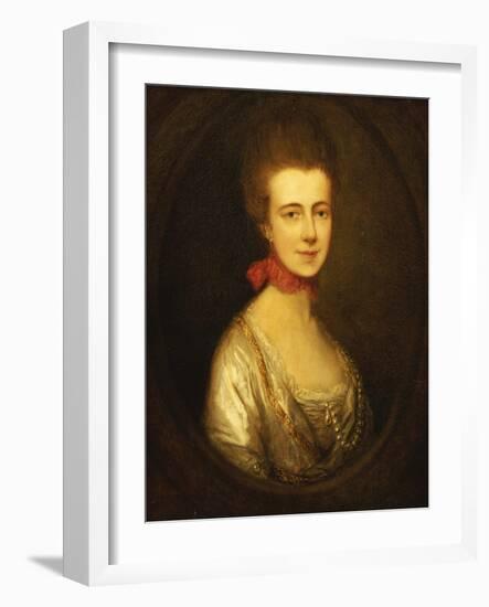 Portrait of Miss Boone, Wearing a White Dress with Gold Embroidery and Pearl Chain-Thomas Gainsborough-Framed Giclee Print