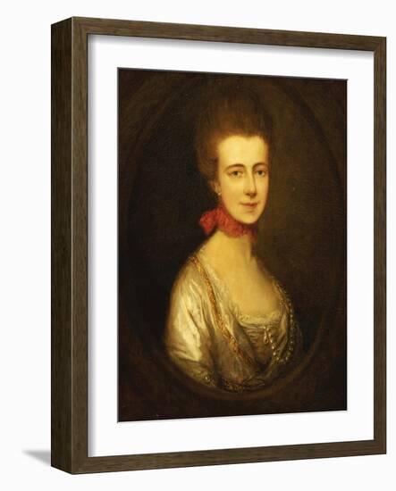 Portrait of Miss Boone, Wearing a White Dress with Gold Embroidery and Pearl Chain-Thomas Gainsborough-Framed Giclee Print