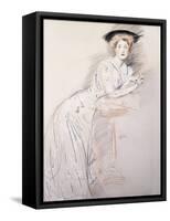 Portrait of Miss Taylor Leaning on a Table-Paul Cesar Helleu-Framed Stretched Canvas