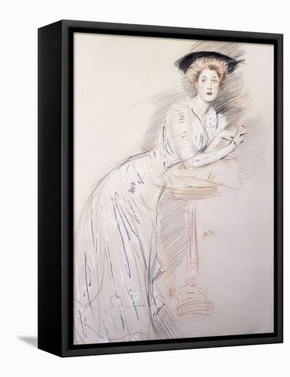Portrait of Miss Taylor Leaning on a Table-Paul Cesar Helleu-Framed Stretched Canvas