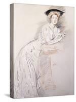 Portrait of Miss Taylor Leaning on a Table-Paul Cesar Helleu-Stretched Canvas