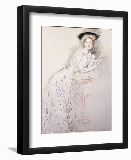 Portrait of Miss Taylor Leaning on a Table-Paul Cesar Helleu-Framed Giclee Print