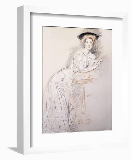 Portrait of Miss Taylor Leaning on a Table-Paul Cesar Helleu-Framed Giclee Print