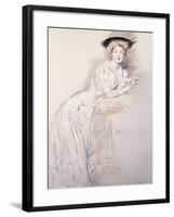Portrait of Miss Taylor Leaning on a Table-Paul Cesar Helleu-Framed Giclee Print