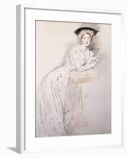 Portrait of Miss Taylor Leaning on a Table-Paul Cesar Helleu-Framed Giclee Print