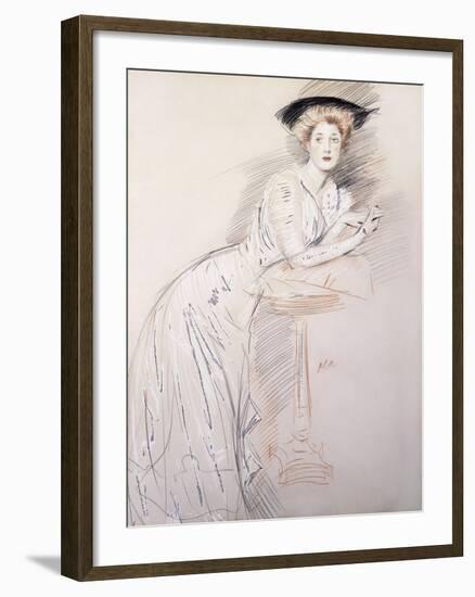 Portrait of Miss Taylor Leaning on a Table-Paul Cesar Helleu-Framed Giclee Print