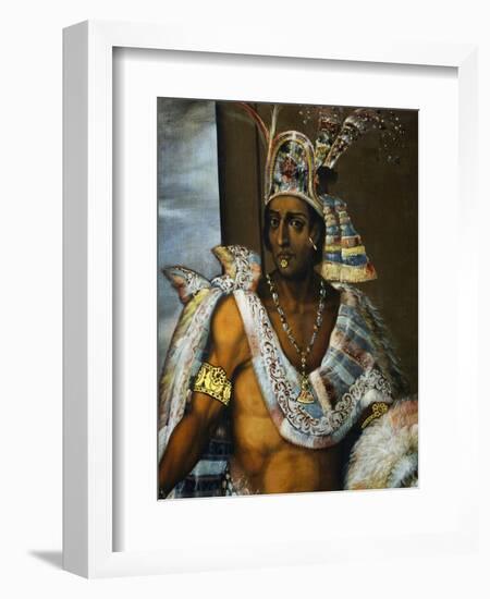 Portrait of Montezuma II Tecnochtitlan (Circa 1466-1520), Last King of Aztecs, 1680-1697-Antonio Rodriguez-Framed Giclee Print