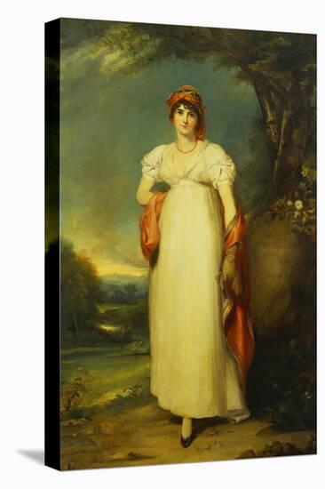 Portrait of Mrs John Halkett in a White Dress, Red Shawl, Coral Necklace and Paisley Turban, in a…-Thomas Lawrence (and Studio)-Stretched Canvas