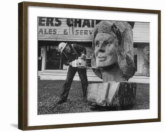 Portrait of Mrs. John Kennedy Made by Ken Kaiser with a Chain Saw-Grey Villet-Framed Photographic Print