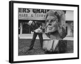 Portrait of Mrs. John Kennedy Made by Ken Kaiser with a Chain Saw-Grey Villet-Framed Photographic Print