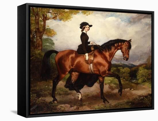 Portrait of Mrs. Thomas Conolly, Seated Side-Saddle in a Black Riding Habit on a Chestnut Hunter-William Osborne-Framed Stretched Canvas