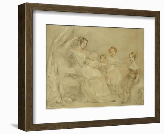 Portrait of Mrs W.S. Fry and Her Four Children: Emma, Willy, Julie and Georgina, Seated in an…-John Linnell-Framed Giclee Print