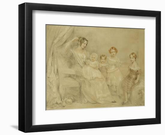 Portrait of Mrs W.S. Fry and Her Four Children: Emma, Willy, Julie and Georgina, Seated in an…-John Linnell-Framed Giclee Print