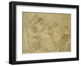 Portrait of Mrs W.S. Fry and Her Four Children: Emma, Willy, Julie and Georgina, Seated in an…-John Linnell-Framed Giclee Print