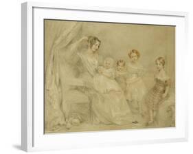 Portrait of Mrs W.S. Fry and Her Four Children: Emma, Willy, Julie and Georgina, Seated in an…-John Linnell-Framed Giclee Print