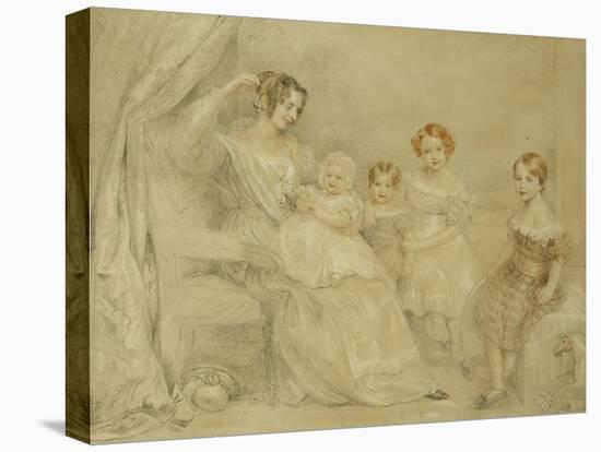 Portrait of Mrs W.S. Fry and Her Four Children: Emma, Willy, Julie and Georgina, Seated in an…-John Linnell-Stretched Canvas