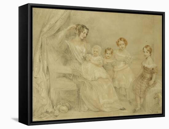 Portrait of Mrs W.S. Fry and Her Four Children: Emma, Willy, Julie and Georgina, Seated in an…-John Linnell-Framed Stretched Canvas