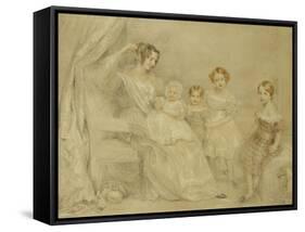 Portrait of Mrs W.S. Fry and Her Four Children: Emma, Willy, Julie and Georgina, Seated in an…-John Linnell-Framed Stretched Canvas