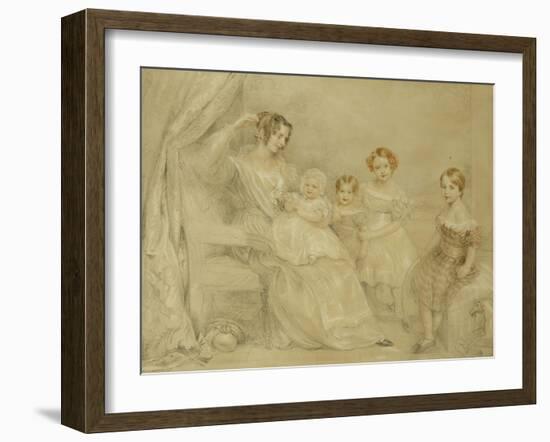 Portrait of Mrs W.S. Fry and Her Four Children: Emma, Willy, Julie and Georgina, Seated in an…-John Linnell-Framed Giclee Print