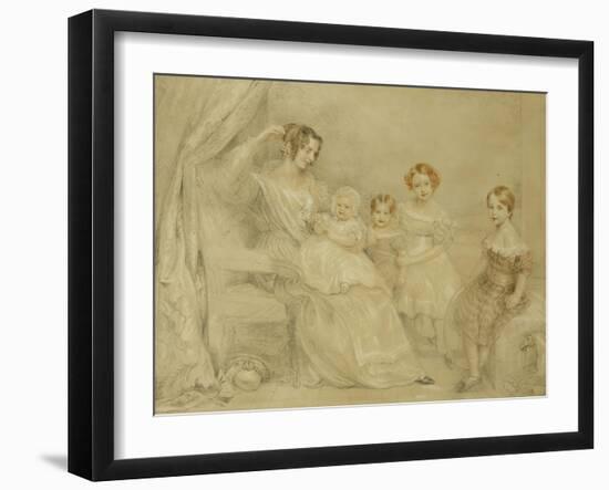 Portrait of Mrs W.S. Fry and Her Four Children: Emma, Willy, Julie and Georgina, Seated in an…-John Linnell-Framed Giclee Print