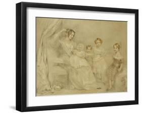 Portrait of Mrs W.S. Fry and Her Four Children: Emma, Willy, Julie and Georgina, Seated in an…-John Linnell-Framed Giclee Print