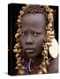 Portrait of Mursi Girl, Omo Valley, Ethiopia-Peter Adams-Stretched Canvas