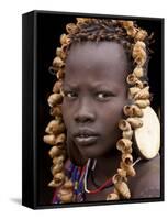 Portrait of Mursi Girl, Omo Valley, Ethiopia-Peter Adams-Framed Stretched Canvas