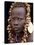 Portrait of Mursi Girl, Omo Valley, Ethiopia-Peter Adams-Stretched Canvas