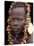 Portrait of Mursi Girl, Omo Valley, Ethiopia-Peter Adams-Stretched Canvas
