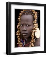 Portrait of Mursi Girl, Omo Valley, Ethiopia-Peter Adams-Framed Photographic Print