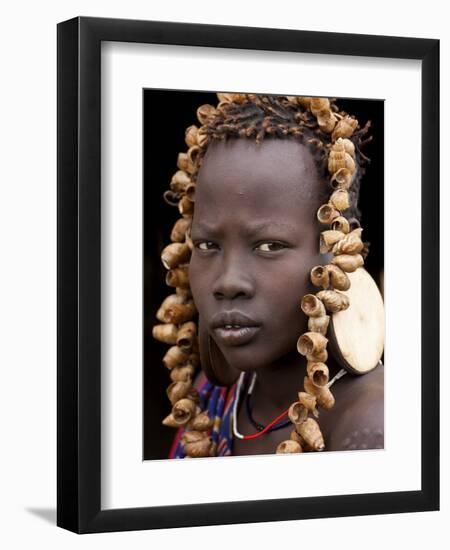 Portrait of Mursi Girl, Omo Valley, Ethiopia-Peter Adams-Framed Photographic Print