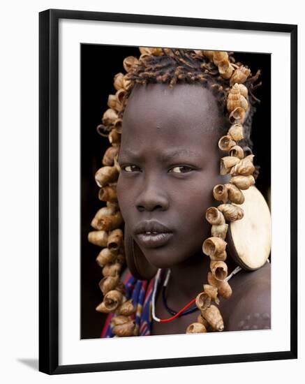 Portrait of Mursi Girl, Omo Valley, Ethiopia-Peter Adams-Framed Photographic Print