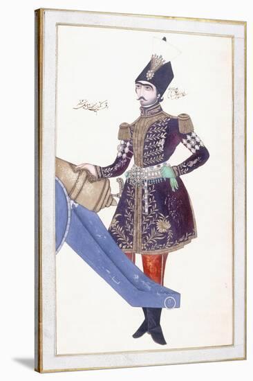 Portrait of Nasir Al-Din Shah, Hand Resting on a Cannon, C. 1853-4 (Gouache on Buff Paper)-null-Stretched Canvas