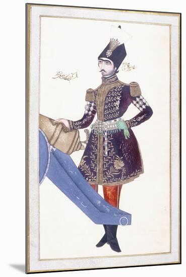 Portrait of Nasir Al-Din Shah, Hand Resting on a Cannon, C. 1853-4 (Gouache on Buff Paper)-null-Mounted Giclee Print